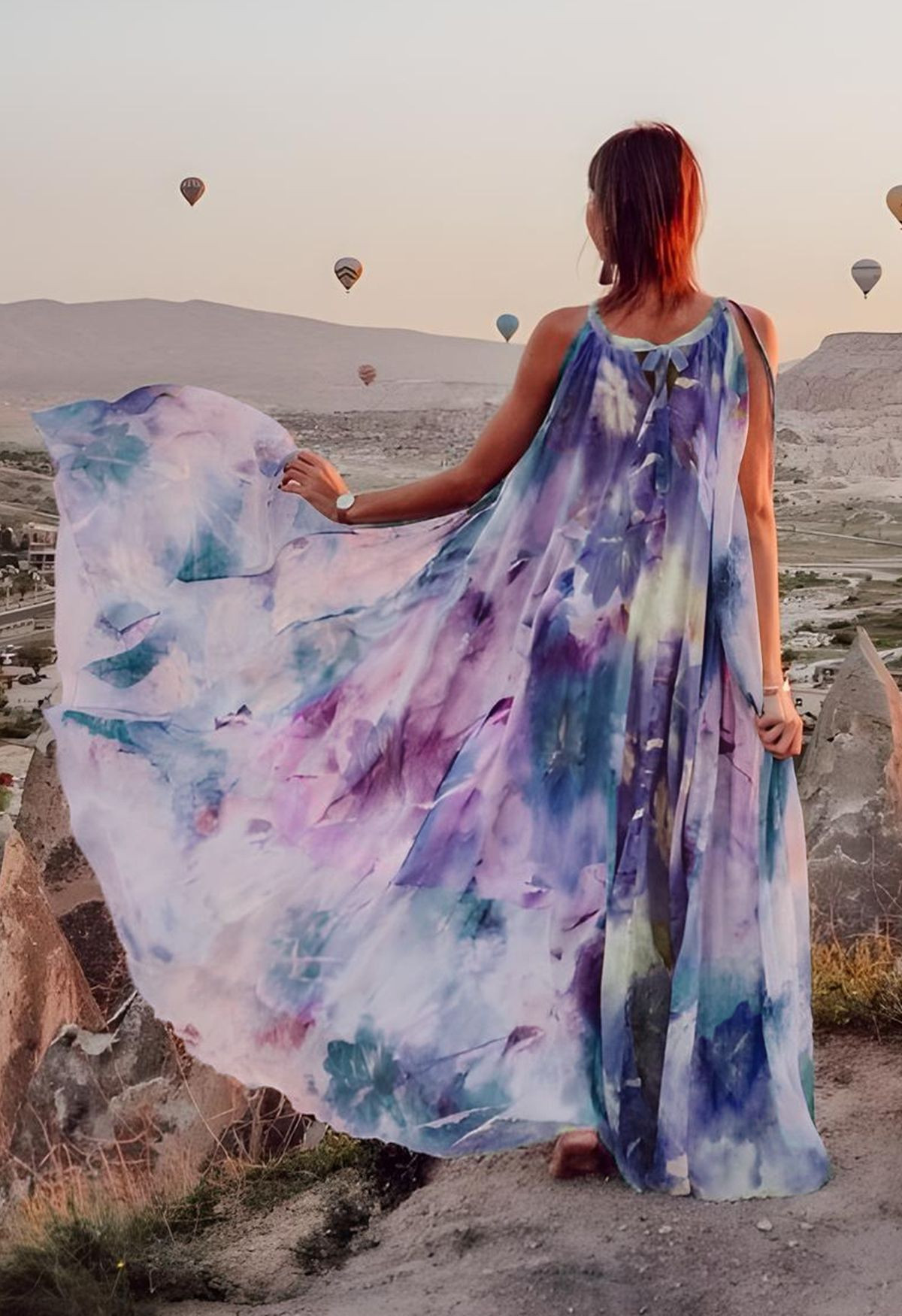 Floral Watercolor Maxi Slip Dress in Violet | Chicwish