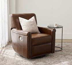 Irving Roll Arm Leather Swivel Recliner | Pottery Barn (US)