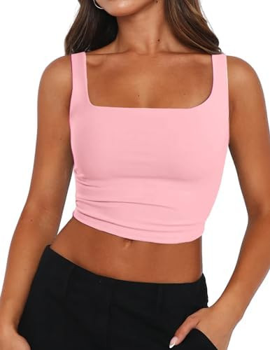 Zeagoo Women's Square Neck Sleeveless Crop Tops 2026 Cute Double Layer Casual Slim Fit Trendy Tan... | Amazon (US)