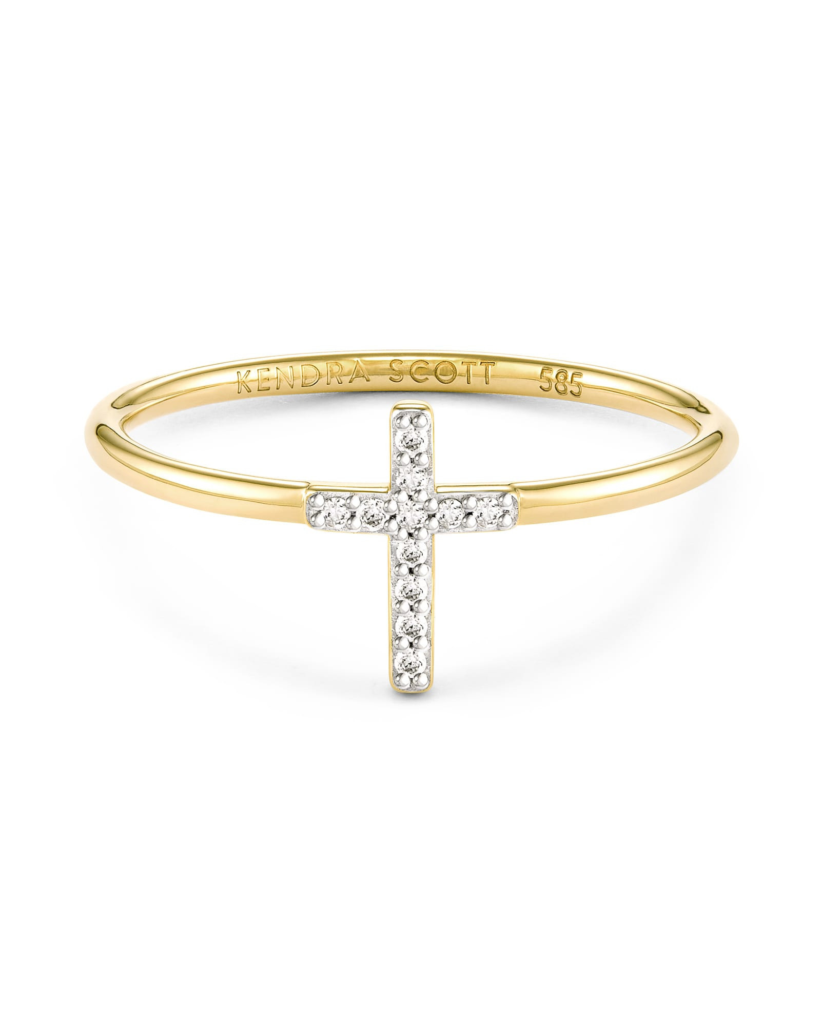 Kendra Scott Cross 14k Yellow Gold Band Ring in White Diamond | Diamonds | Size 7 | Kendra Scott