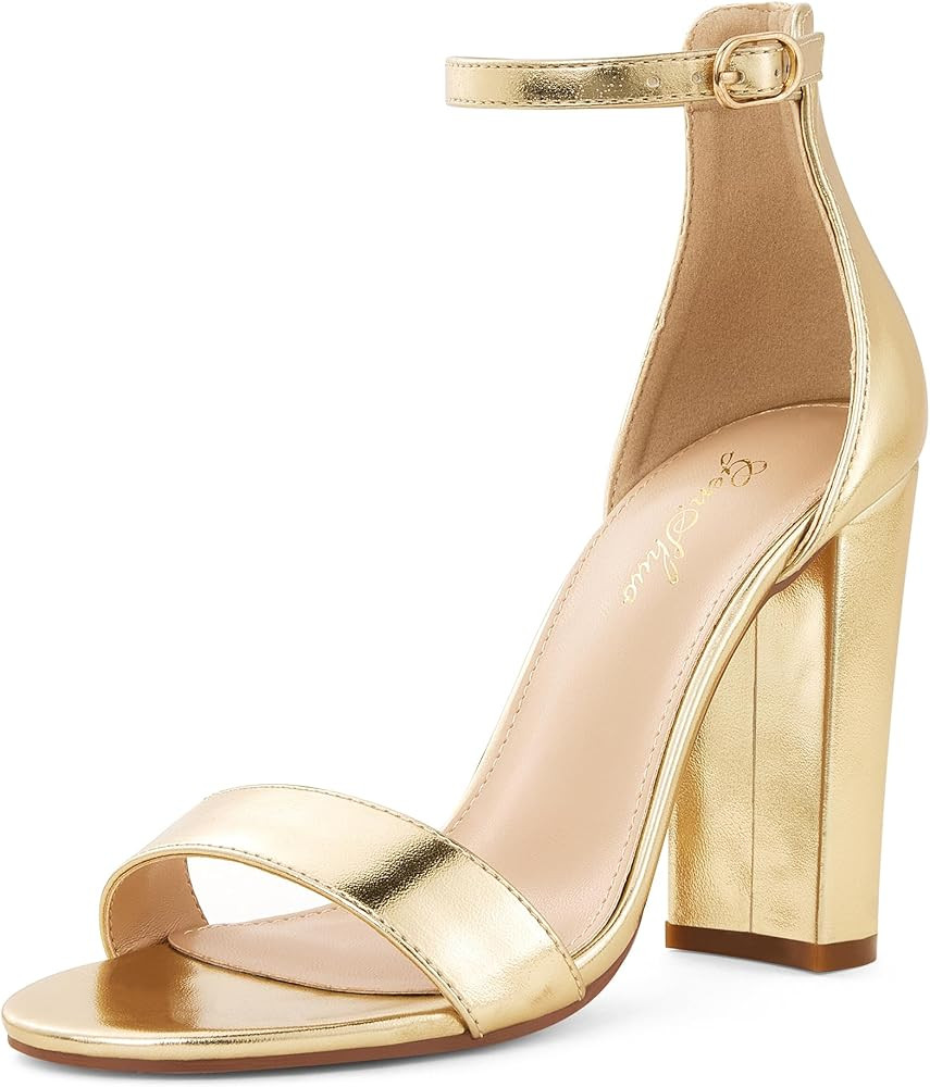 GENSHUO Women's 4-inch Chunky High Heel Sandals with Ankle Strap,Party Wedding Bridal Shoes | Amazon (US)