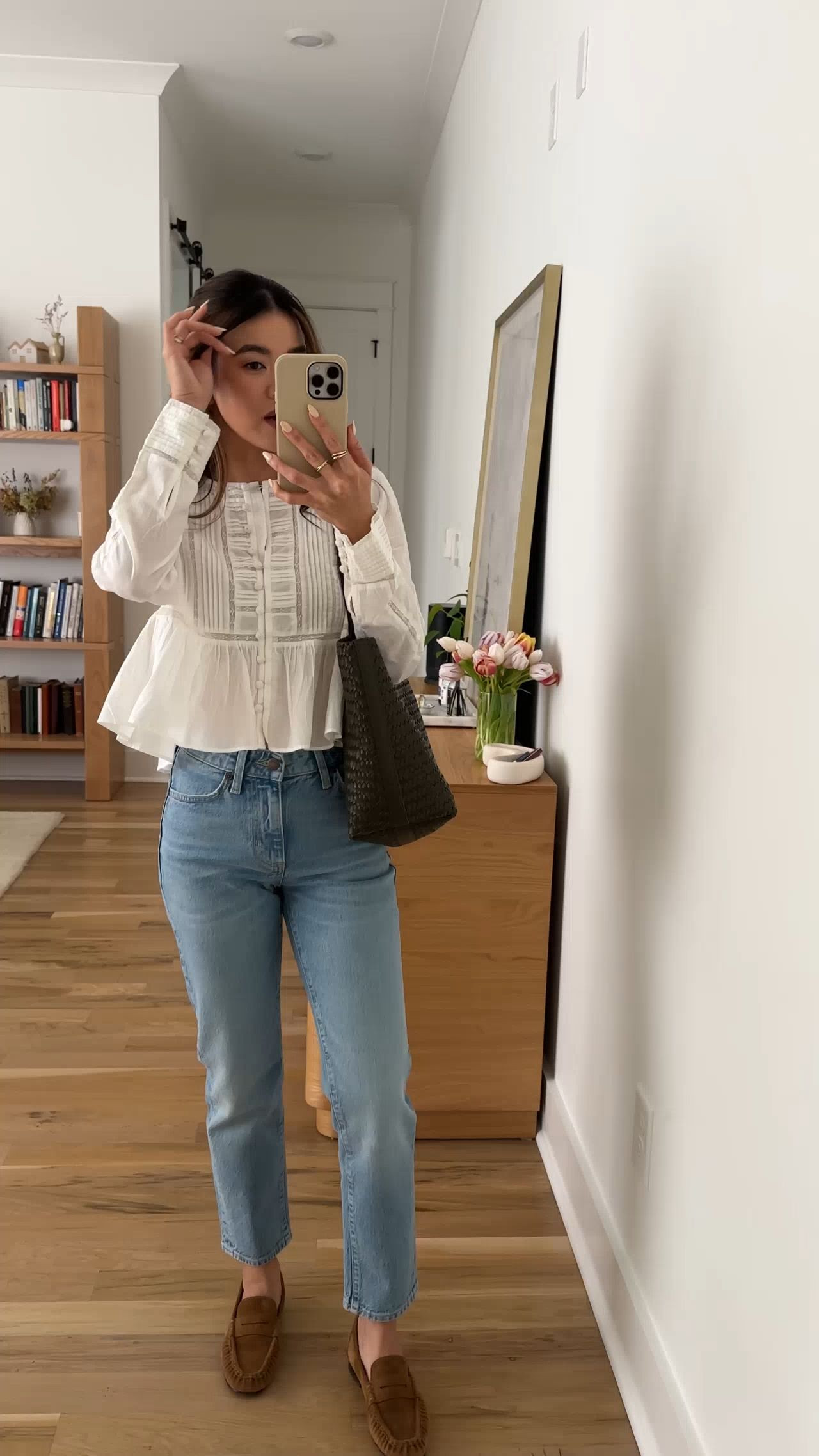 Sizing info:
•blouse size 2 
•jeans size 24 (I’d recommend sizing up if you’re between sizes) in vintage light blue 

petite fashion, get dressed with me, outfit inspiration, ootd, nashville outfit, Nashville influencer, petite style, vacation style, casual outfits, mom style, petite pants, spring outfits, spring outfit info, spring pants, spring outfit idea, spring top, spring bag, spring blouse, spring shoes, spring jeans, aritzia jeans  
@Aritzia 
 @SEZANE 

#LTKootd #LTKPetite #LTKSeasonal