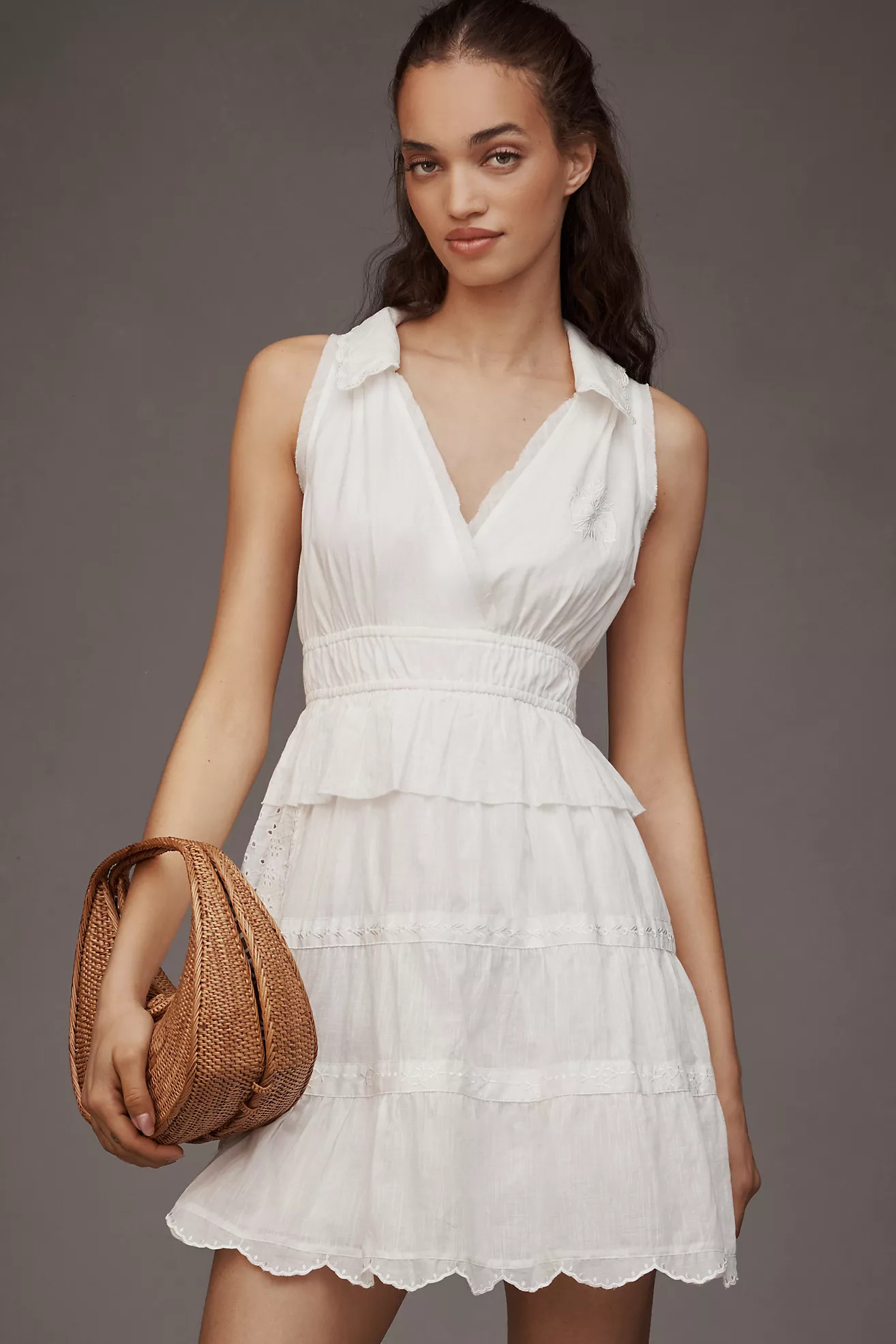 By Anthropologie Collared Halter Tiered Ruffled Mini Dress | Anthropologie (US)