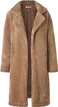 Angashion Womens Fuzzy Fleece Lapel Open Front Long Cardigan Coat Faux Fur Warm Outear Jackets | Amazon (US)