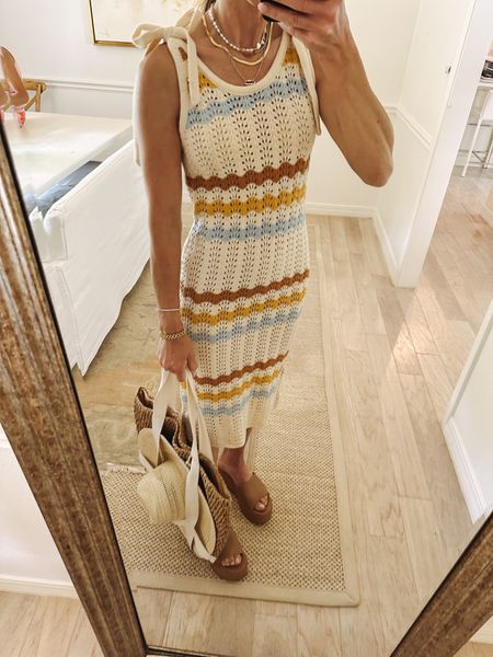 $42 crochet dress find from bijou in Birmingham! Linking to their store! Also this fun straw bag that has straps that holds your sun hat!! So genius! Linking the other pieces from my beach vacation looks reel here also! 

#LTKswim #LTKunder100 #LTKunder50