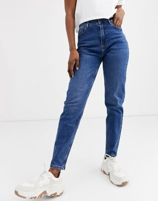 Pieces high waist mom jean in blue | ASOS (Global)