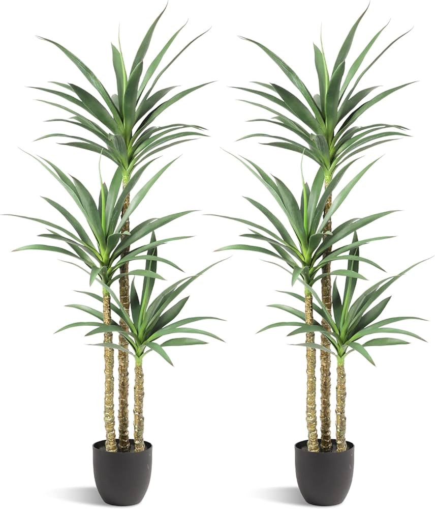 Waoops Artificial Tree 5.3Ft Faux Agave Plant with 3 Heads in Plastic Pot Fake Tree for Home Deco... | Amazon (US)