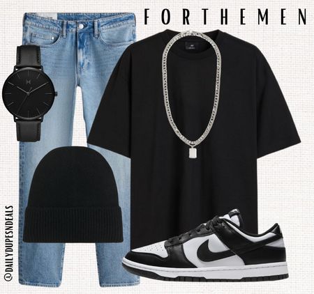 Men spring summer denim jeans black basic tshirt Nike dunk beanie

#LTKmens #LTKstyletip #LTKfindsunder50