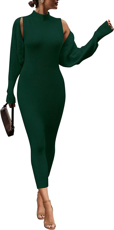 PRETTYGARDEN Womens Fall 2 Piece Outfits Bodycon Maxi Tank Pullover Sweater Dress And Long Sleeve... | Amazon (US)