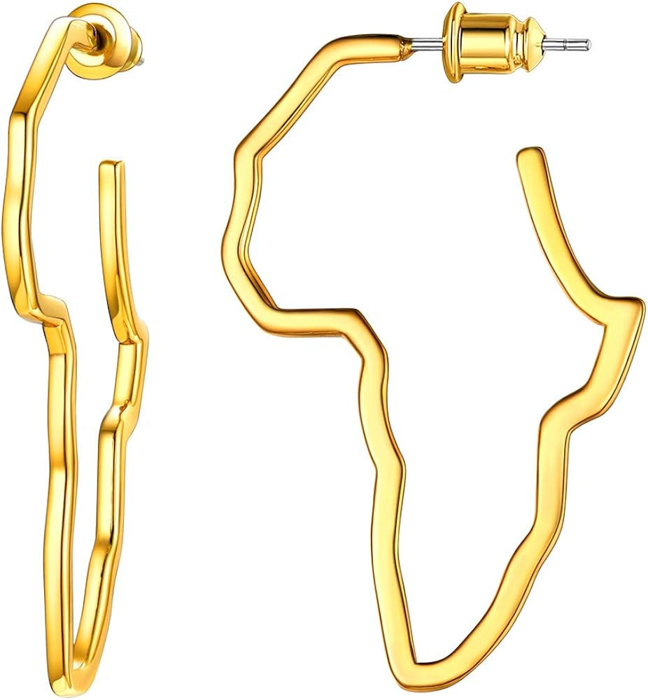 U7 African Map Earrings, Stainless Steel/Black/18K Gold Plated Exaggerated Hollow Out Earrings,Af... | Amazon (US)