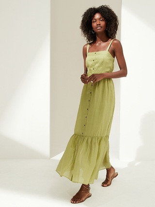 Ramie Button-Front Maxi Dress | Banana Republic (US)