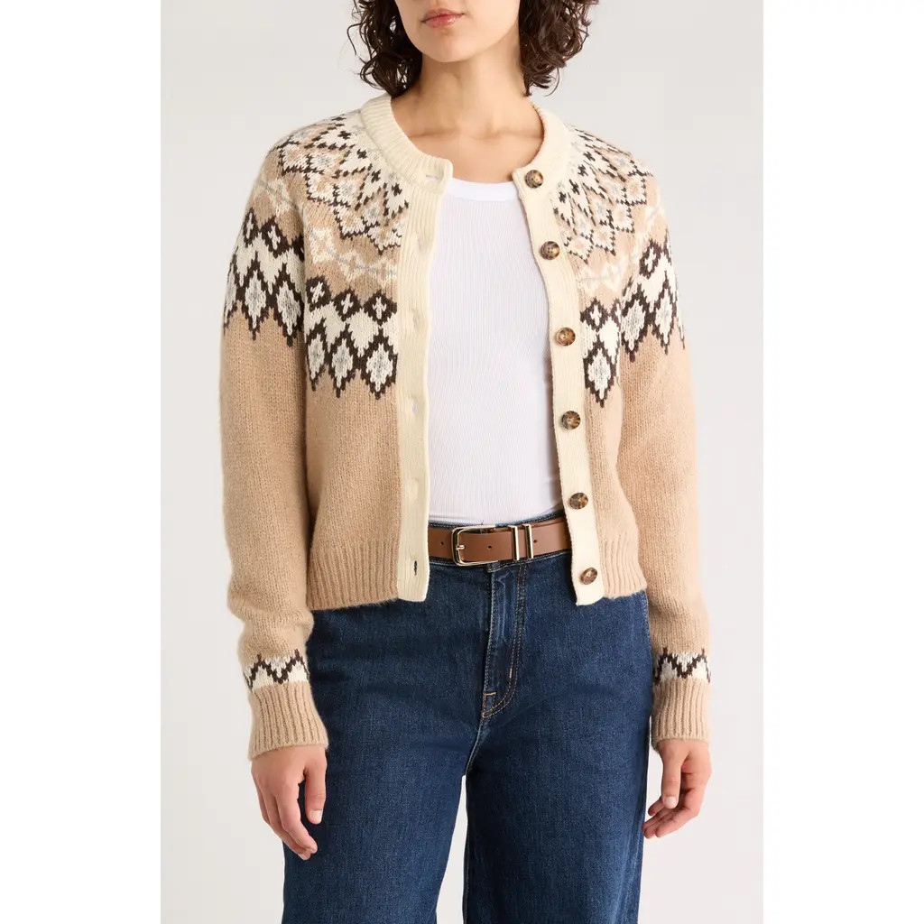 Marine Layer Fiorella Fair Isle Cardigan in Neutral Fair Isle at Nordstrom, Size Medium | Nordstrom