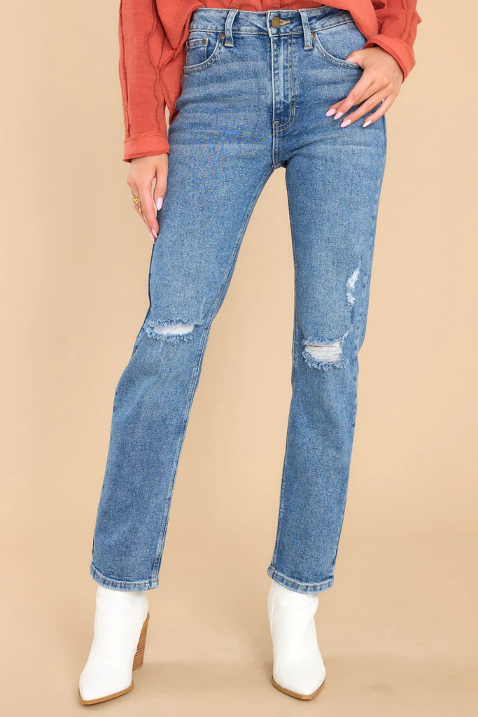 All The Rage Medium Wash Distressed Straight Jeans | Red Dress 