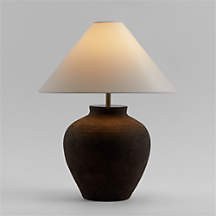 Corfu Black Table Lamp with Linen Taper Shade 26.6 | Crate & Barrel