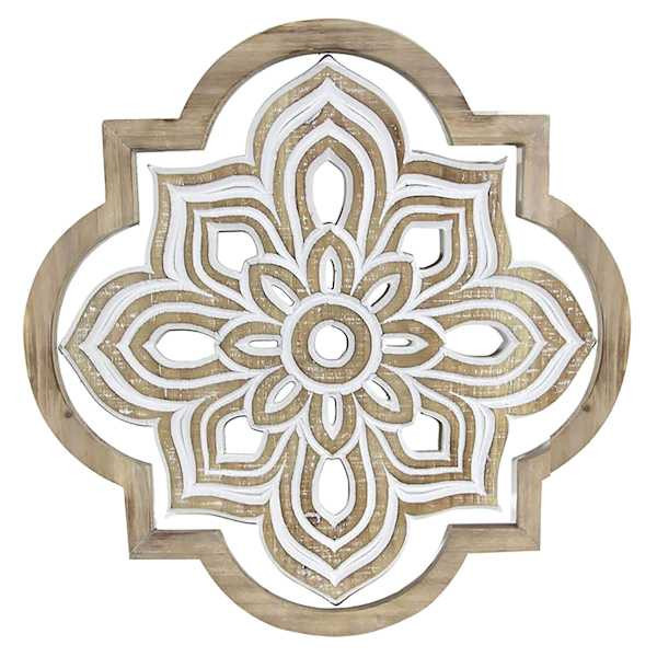 Quatrefoil Flower Shaped Wooden Medallion Wall Decor, 17", Natural, Wood, sold by At Home | At Home