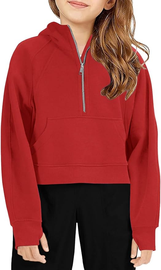 Girls Half Ziper Collar Cropped Hoodies Long Sleeve Fleece Zip Up Pullover Sweatshirts | Amazon (US)