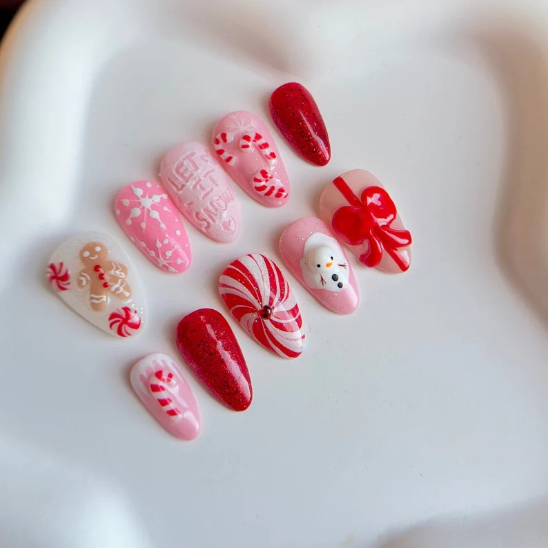 Cute Kawaii 3D Nails, Kawaii Candy Cane, Glue on Nails and Reusable Nails, Press on Nails - Etsy | Etsy (US)