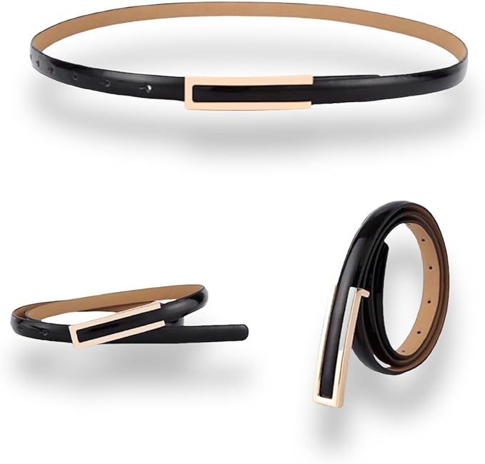 Women's Belt Fashion Elegant Dress Skinny Patent Leather Belts Waistband Thin Waist Belt Alloy Go... | Amazon (US)