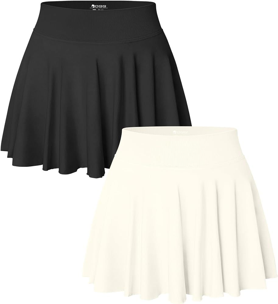 OQQ Women 2 Piece Skirts 2 in 1 Flowy Basic Versatile Stretchy Flared Casual Mini Skirts | Amazon (US)