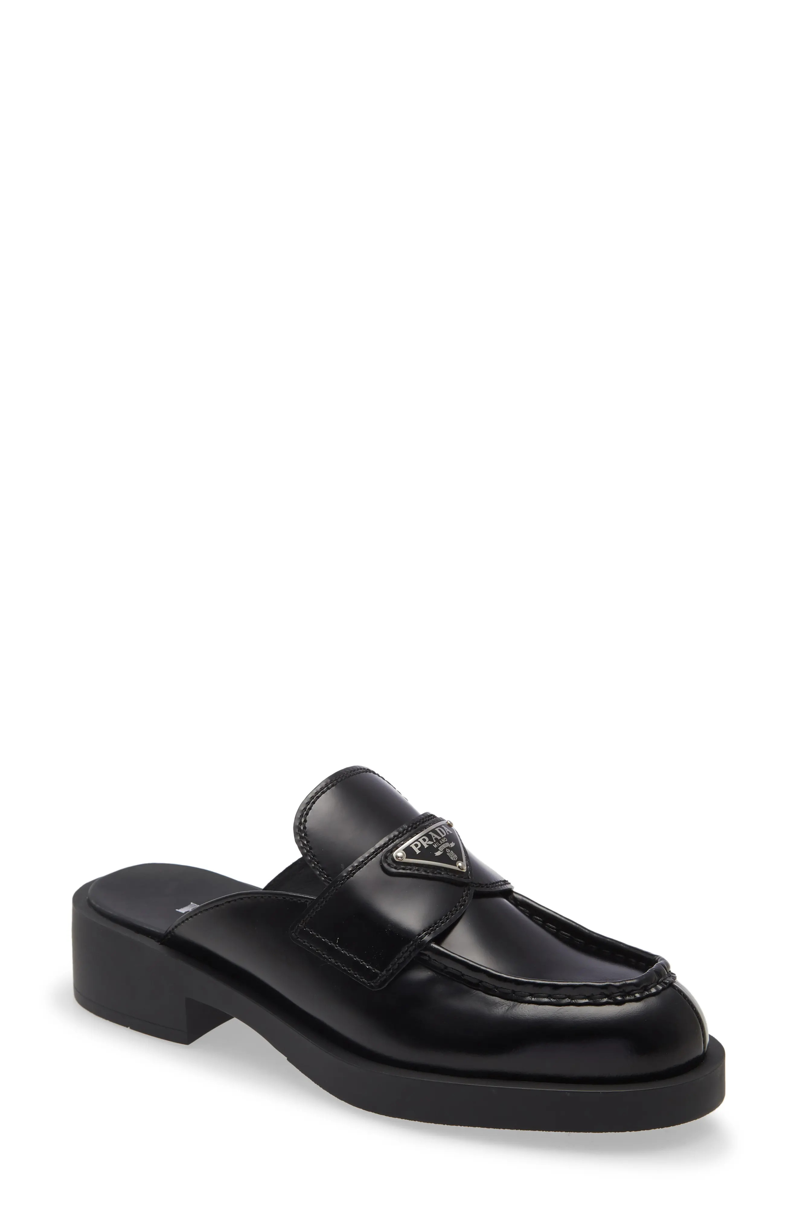 Prada Logo Platform Loafer Mule, Size 5Us in Nero at Nordstrom | Nordstrom