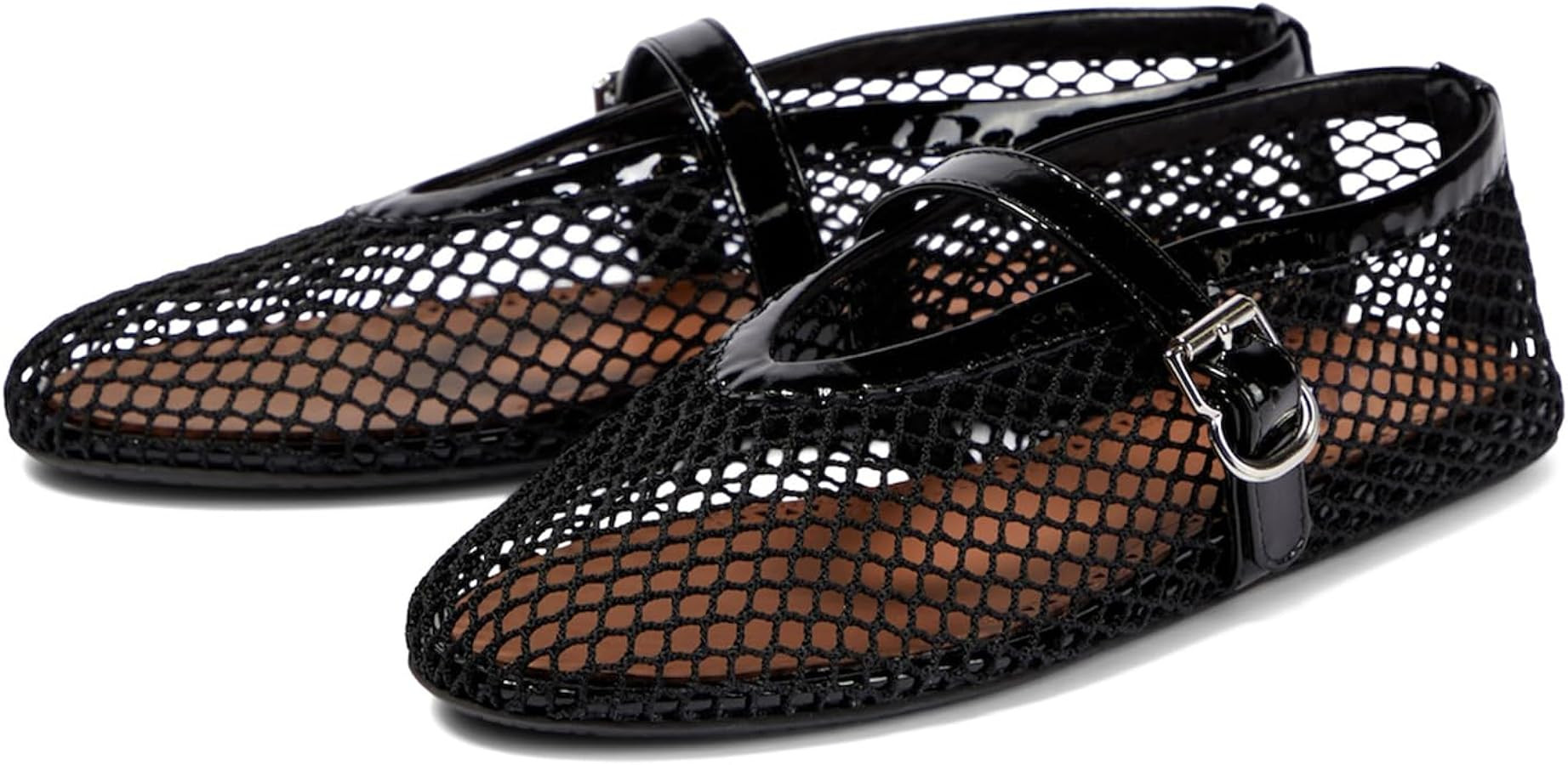 DOEYG Mesh Ballet Flats for Women Buckle Strap Comfy Casual Office Flat Heel Ballerina Shoes | Amazon (US)