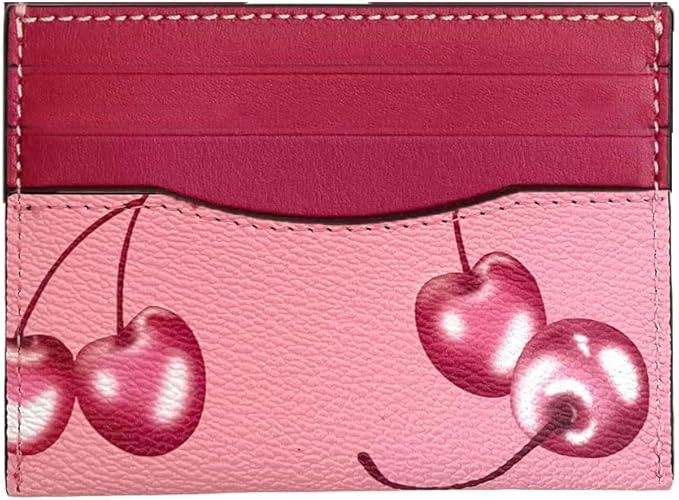 Slim Card Case for Women Leather Credit Card Holder With Cherry Print (Red) | Amazon (US)