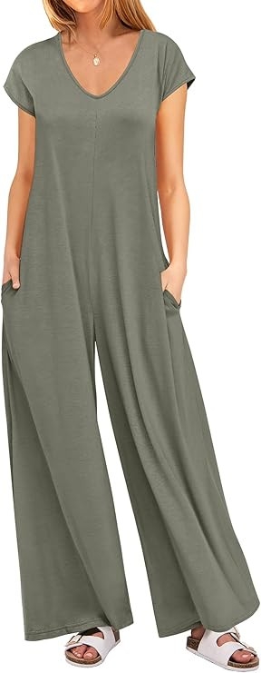 ANRABESS Jumpsuits for Women 2026 Summer Casual Loose Cap Sleeve Crewneck Wide Leg Rompers Jumper... | Amazon (US)
