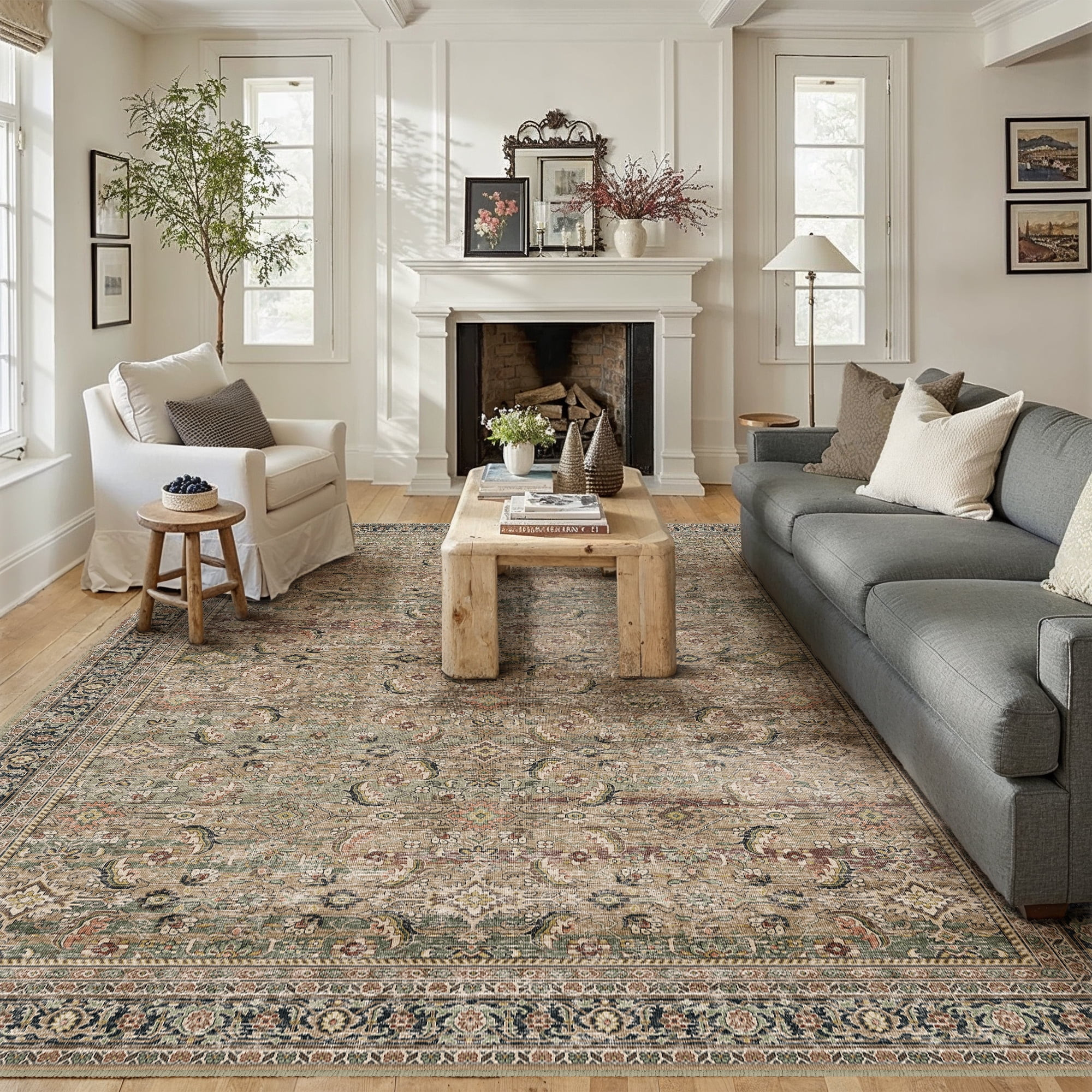 BERTHMEER 6'x9' Washable Area Rugs for Living Room Bedroom Kitchen Rugs Non Slip Brown Vintage Tr... | Walmart (US)