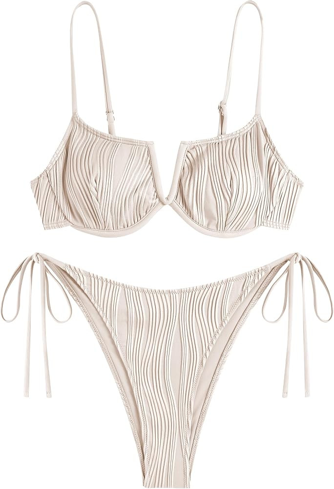 ZAFUL Women's Underwire Bikini Floral High Cut Bikini Set V-Wired Two Piece Swimsuit Bathing Suit | Amazon (US)