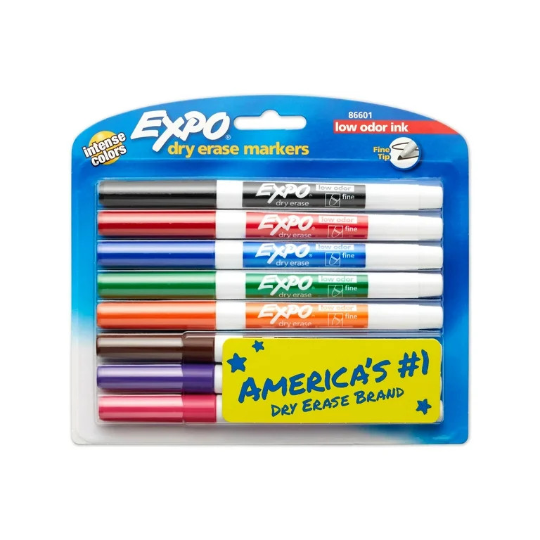 Expo Low Odor Dry Erase Markers, Fine Tip, Assorted, 8 Count | Walmart (US)