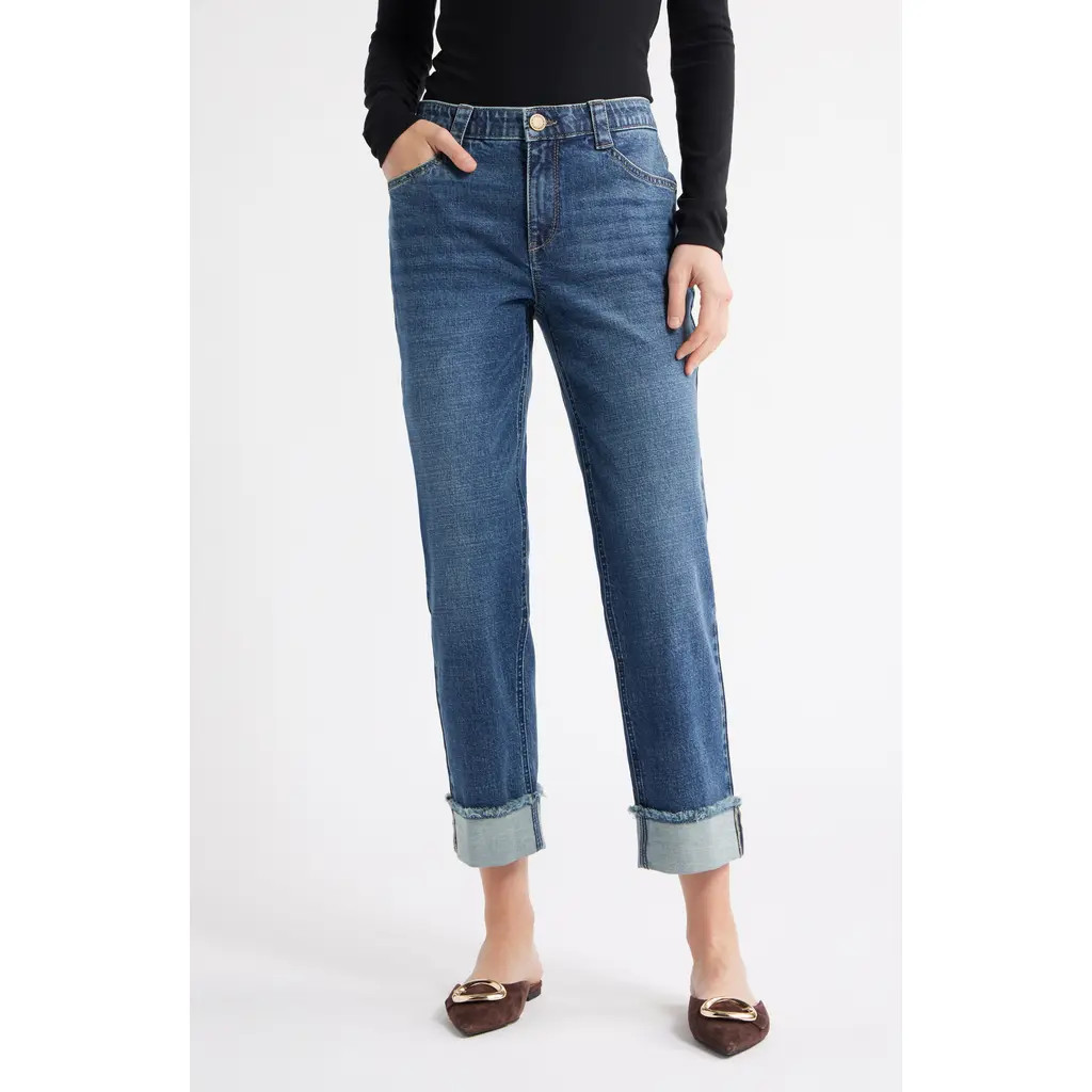 Wit & Wisdom Frayed High Waist Ankle Straight Leg Jeans in Blue at Nordstrom, Size 18P | Nordstrom