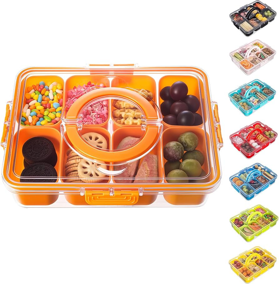 Dingerjar Divided Serving Tray with Lid and Handle - Snackle Box Charcuterie Container for Portab... | Amazon (US)