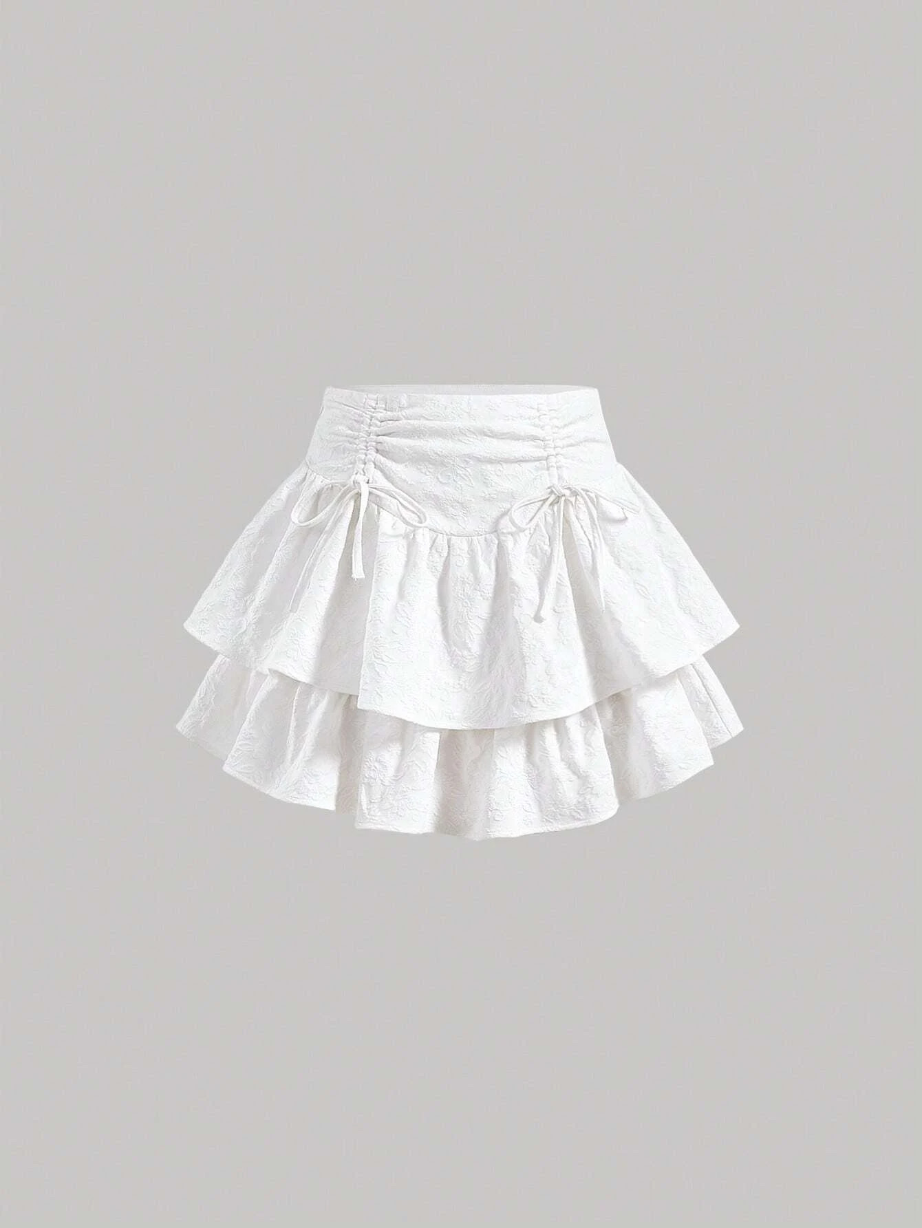 SHEIN MOD Drawstring Ruched Two Layer Hem Skirt | SHEIN