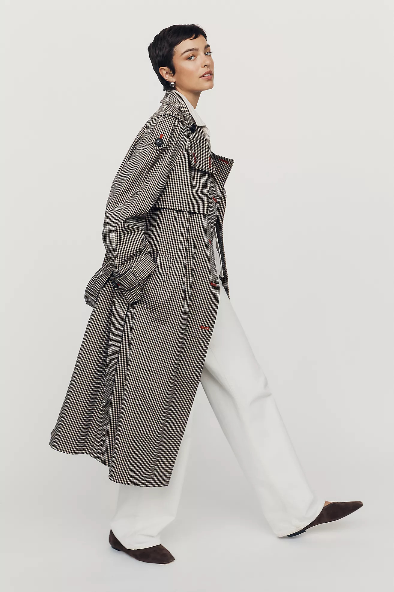 By Anthropologie Lottie Longline Check Trench Coat | Anthropologie (US)