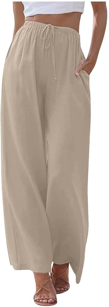 XIAXOGOOL Women Casual Relaxed Fit Boho Beach Flowy Elastic Waist Drawstring Palazzo Pants Lounge... | Amazon (US)