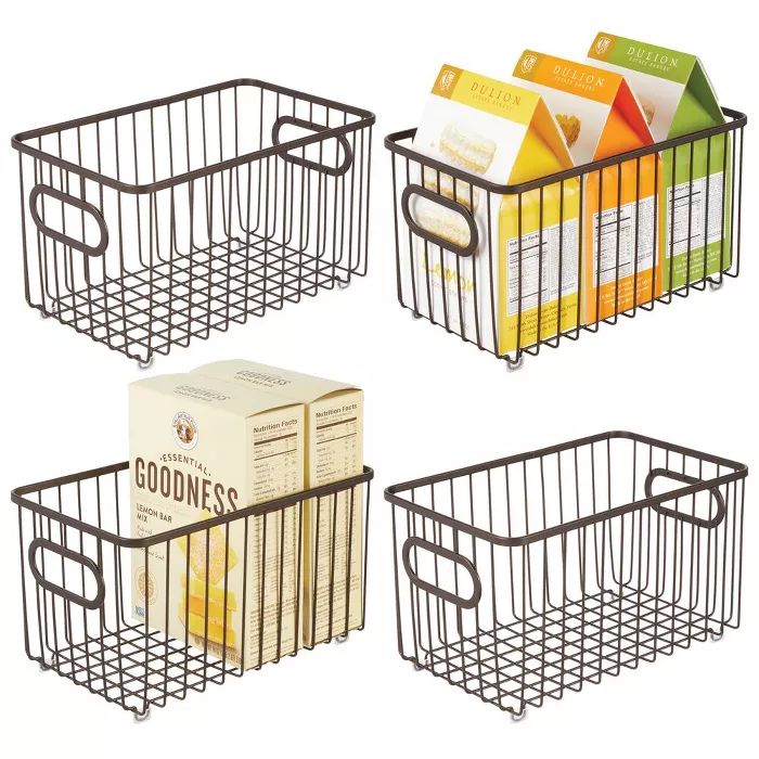 mDesign Metal Kitchen Pantry Food Storage Basket Bin, 10" Long, 4 Pack | Target