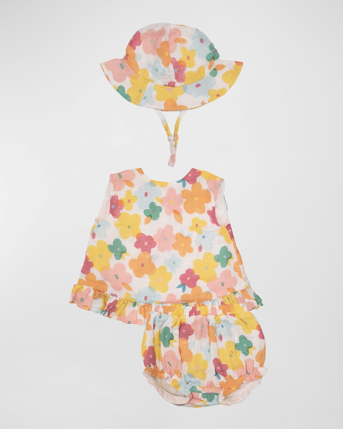 Girl's Paper Florals Muslin Ruffle Top and Bloomers With Sunhat, Size 3M-24M | Neiman Marcus