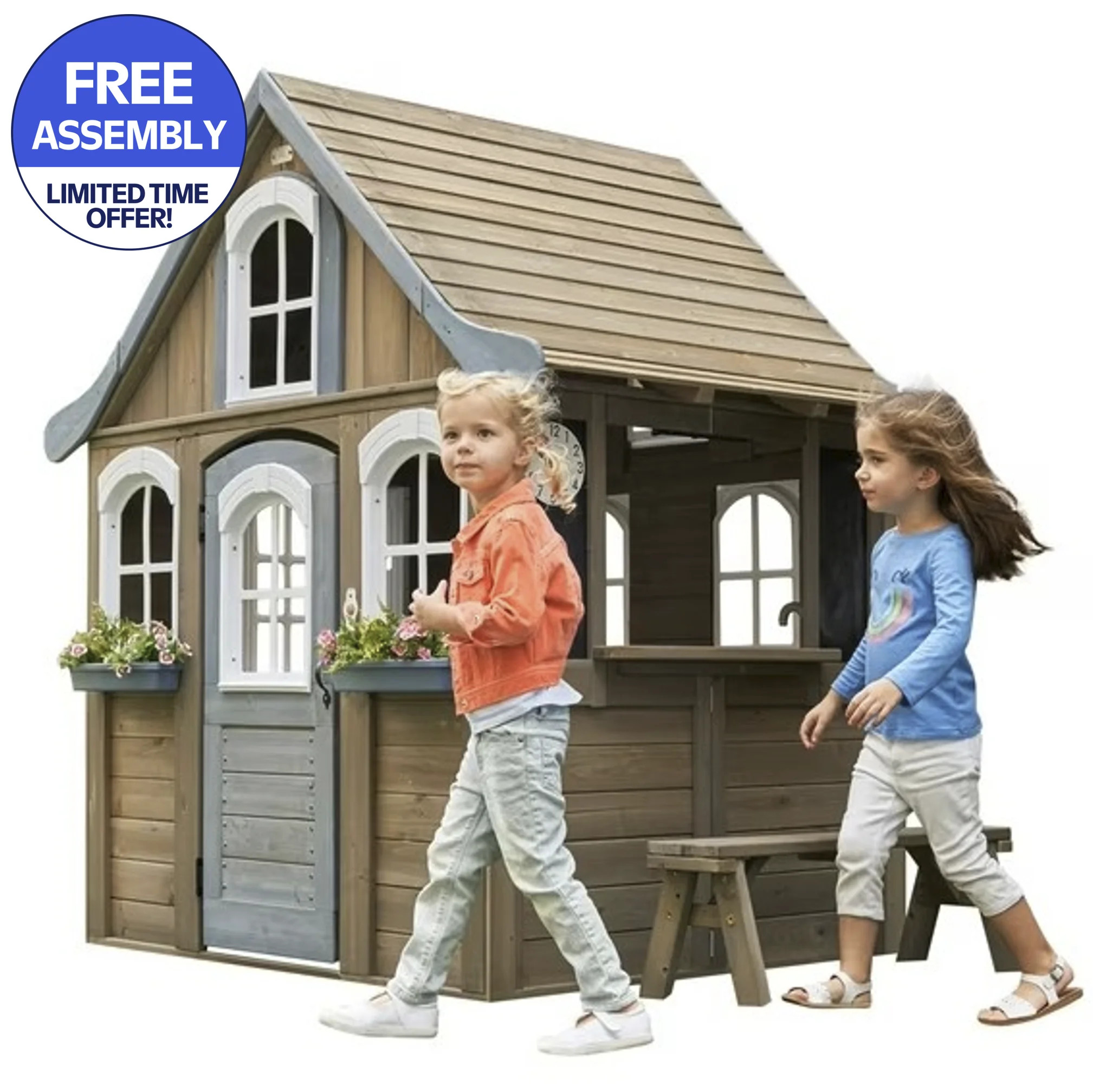 KidKraft Forestview II Wooden Outdoor Playhouse with Ringing Doorbell, Bench and Kitchen | Walmart (US)