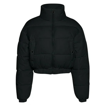 Drses Womens Cropped Puffer Jacket Warm Winter Padded Quilted Long Sleeve Zip Up Casual Short Bubble Coat with Pockets | Walmart (US)