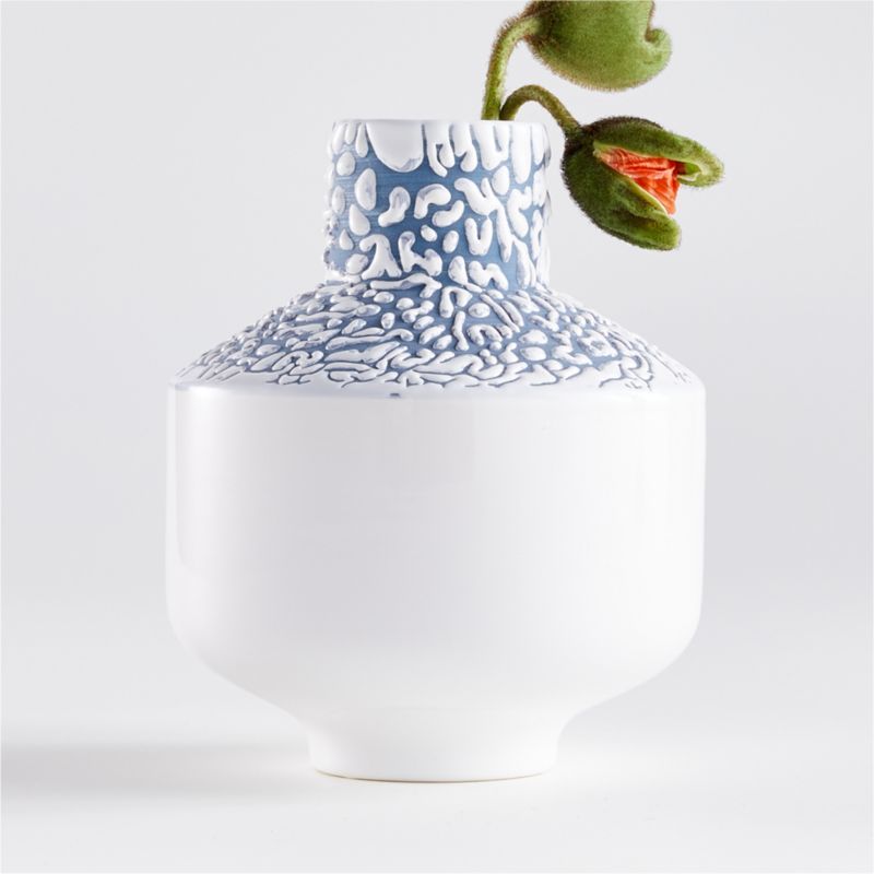 Danice White and Blue Small Ceramic Vase + Reviews | Crate and Barrel | Crate & Barrel