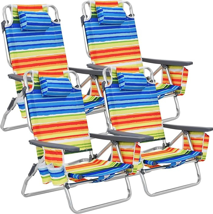 Goplus Beach Chair, Folding Backpack Beach Chairs for Adults with 5 Positions, Head Pillow, Coole... | Amazon (US)