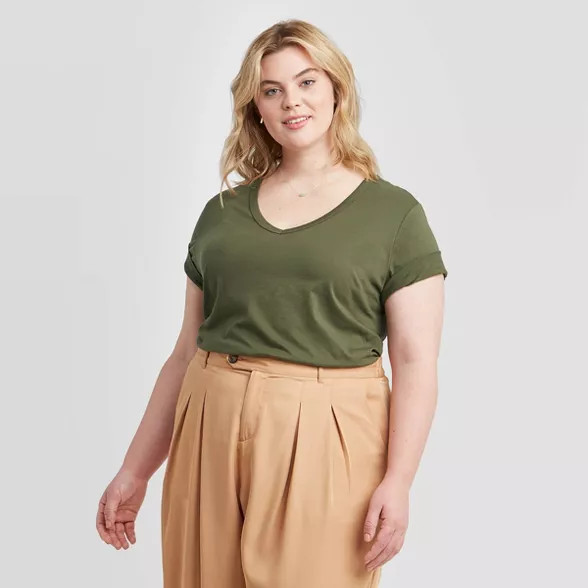 Women's Plus Size Short Sleeve V-Neck Slim Fit T-Shirt - Ava & Viv™ | Target