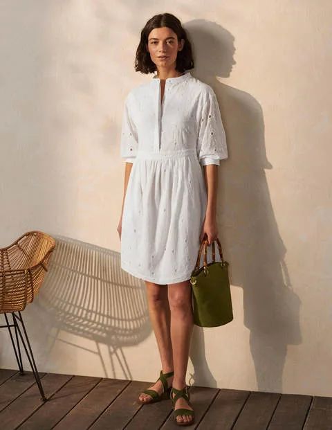 Broderie Cotton Dress - White | Boden (UK & IE)