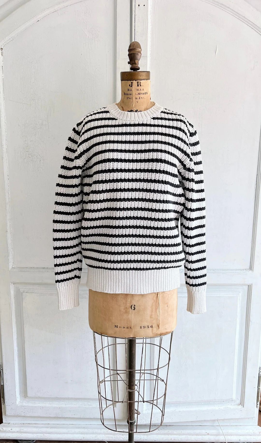 Sandro sweater vintage striped fisherman sweater chunky cotton | Etsy (US)