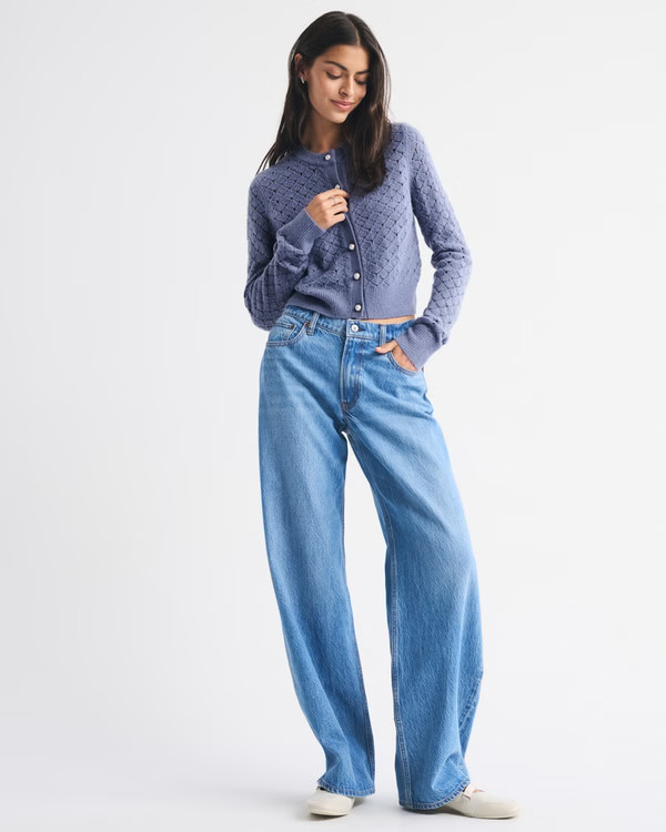 Shrunken Pointelle Crew Cardigan | Abercrombie & Fitch (US)