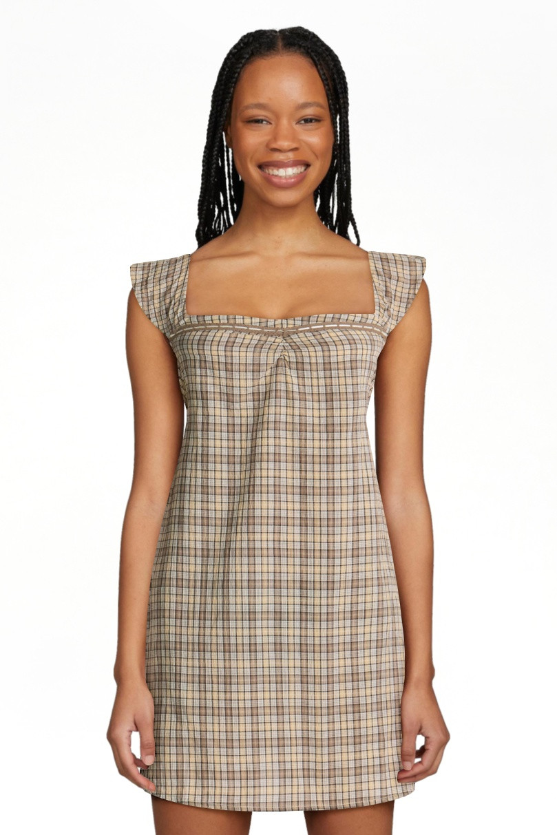No Boundaries Plaid Picnic Mini Dress, Women\u2019s XXS-XXL | Walmart (US)