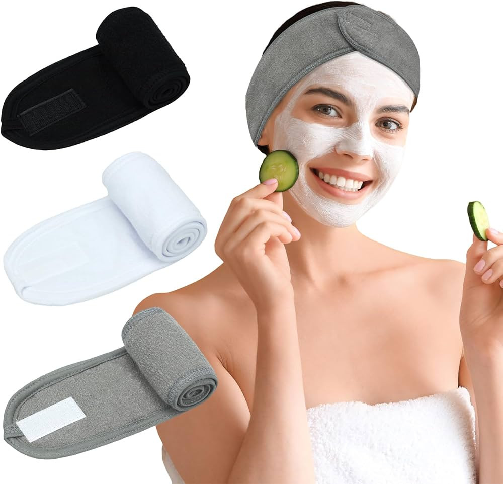 3 Pack Facial Spa Headband for Women - Adjustable, Non-Slip Terry Cloth Headband for Washing Face... | Amazon (US)