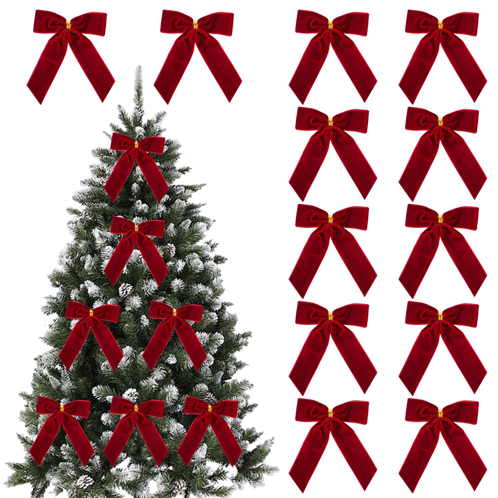 12pcs Small Christmas Velvet Bows 3.5 Inch Rustic Wreath Gift Bows Vintage Xmas Velvet Ribbon Bow... | Amazon (UK)