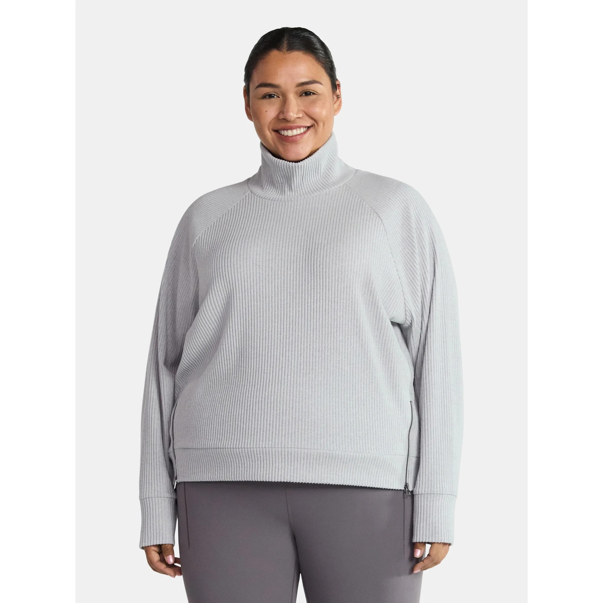 Avia Women's and Women's Plus Corded Mock Neck Pullover with Long Sleeves, Sizes XS-4X | Walmart (US)