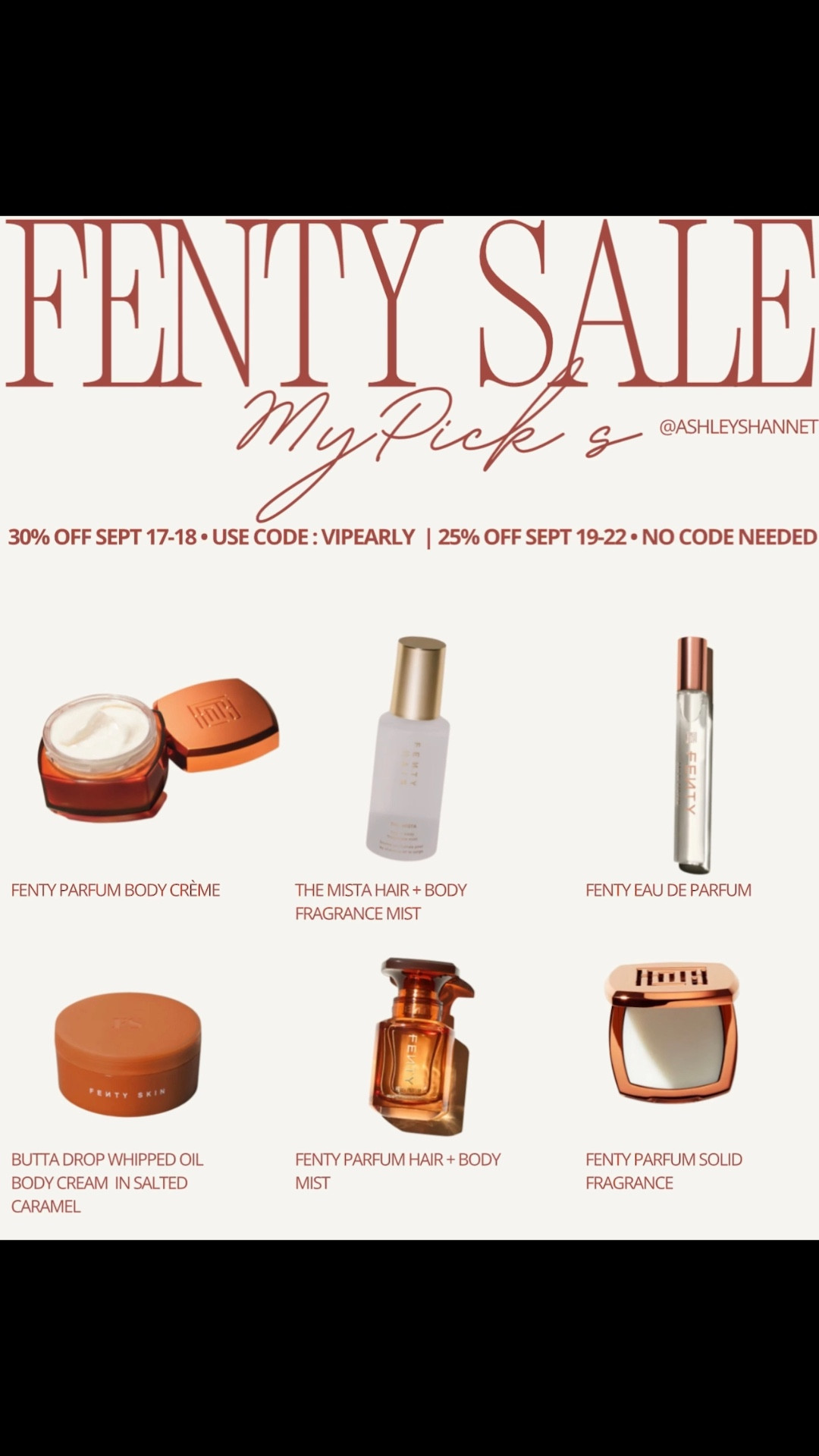 It is that time! Fenty Fam Sale 
30% OFF SEPT 17-18 • use Code : VIPEARLY  | 25% OFF Sept 19-22 • NO Code NEEDED ! These are my picks for the sale , yall know I love Fenty Fragrance.

#LTKBeauty #LTKSaleAlert #LTKFindsUnder100